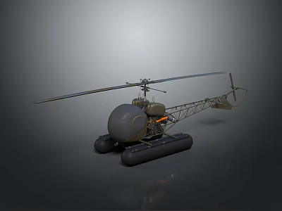 Detailed Military Amphibious Helicopter With Floats Rotor Cabin And Metal Structure 3d model