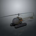 Detailed Military Amphibious Helicopter With Floats Rotor Cabin And Metal Structure