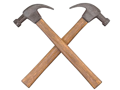Professional Hardware Tools Crossed Hammers With Wooden Handles And Metal Heads 3d model