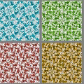 Wall Design with Four Patterned Tiles in Different Colors Blue Green Red Yellow