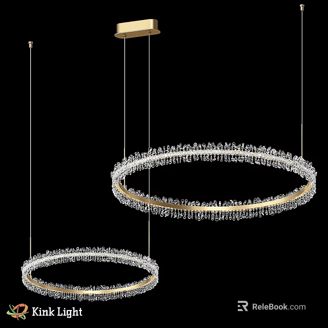 Two Modern Crystal Ring Chandeliers with Gold Frame for Interior Decoration 3d model