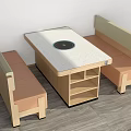 Public Seating With Wooden Frame Upholstered Benches Square Table And Circular Inset