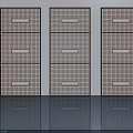 Three Hinged Doors With Grid Pattern Side By Side On Light Wall And Smooth Floor