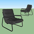 Modern Leisure Chair With Black Leather Padded Backrest And Metal Frame