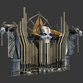 Gothic Decorative Structure With Blue Eyed Skull Horns And Metal Chains