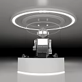 Contemporary Device Display On White Stand With Circular Overhead Lighting In Exhibition Scene