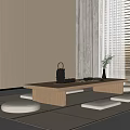 Tatami Tea Table and Chair Combination Tea Table and Tea Set 3d model