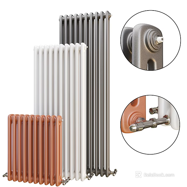 White Black Copper Column Radiators Modern Home Heating Design With Valve Details 3d model 