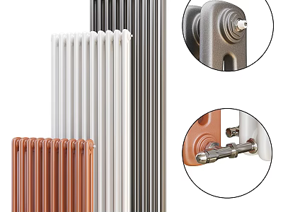 White Black Copper Column Radiators Modern Home Heating Design With Valve Details 3d model