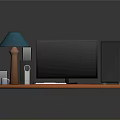 Orange Office Desk Setup With Lamp Monitor Computer Tower Speakers Mouse Keyboard And Mug