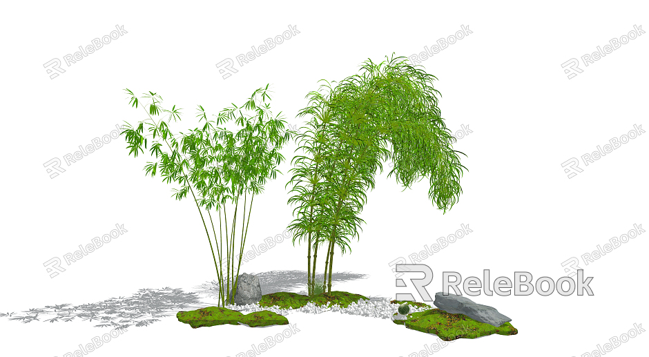 Modern Bamboo Bamboo Forest Bamboo Pile Green Planting Pebbles Stone Green Space model