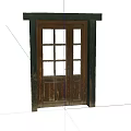 Vintage Old Wooden Double Door With Glass Panes And Weathered Frame