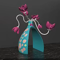 Blue Decorative Photo Spot With Pink Petal Like White Curved Lines And Small Floral Patterns