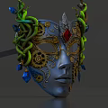 Game Movie Character's Silver Mask With Gears Green Snake Decorations Red And Blue Gemstones