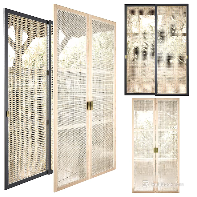 Modern Woven Room Dividers With Wooden And Metal Frames For Interior 3d model 