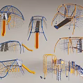 Colorful Playground Equipment With Climbing Nets Slides And Various Structures 3d model