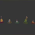 Colorful Musical Instrument Equipment Models Including Guitars Stands And Drums