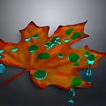 Vibrant Orange Red Maple Leaf With Shiny Water Droplets On Surface
