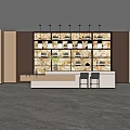 Modern Bar Interior Featuring Wooden Counter Wine Racks And Pendant Lights