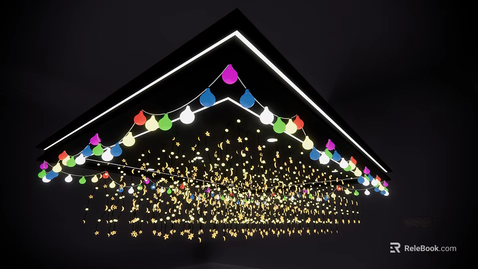 Colorful Teardrop Shaped Decorative Lights With Small Hanging Lamps For Ceiling Ambient Atmosphere 3d model 