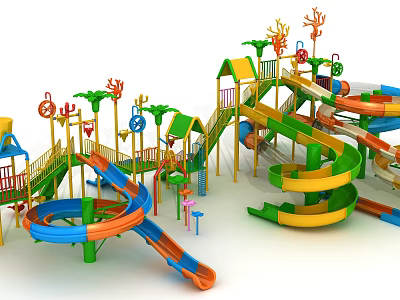 Colorful Playground Equipment With Multiple Slides Climbing Structures And Safe Platforms 3d model