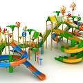 Colorful Playground Equipment With Multiple Slides Climbing Structures And Safe Platforms 3d model