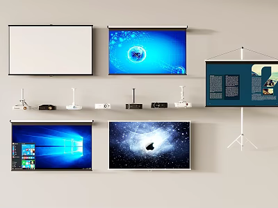 Different Types of Projection Monitoring Screens with Wall Mounted and Stand Equipment 3d model