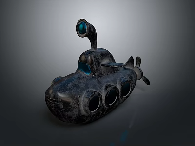 Vintage Submarine Model With Periscope Round Portholes Textured Surface And Rear Propeller 3d model