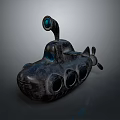 Vintage Submarine Model With Periscope Round Portholes Textured Surface And Rear Propeller