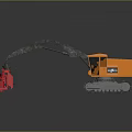 Orange Construction Excavator With Black Tracks And Red Attachment On Gray Background 3d model