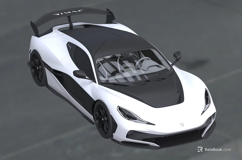 White And Black Sports Car With Aerodynamic Design Rear Spoiler And Black Wheels 3d model 