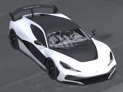 White And Black Sports Car With Aerodynamic Design Rear Spoiler And Black Wheels 3d model