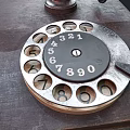 Two Classic Vintage Telephones With Rotary Dial Wooden Base And Black Cables