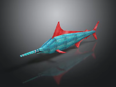 Artistic Blue And Red Fish Sculpture With Textured Body And Shiny Surface 3d model