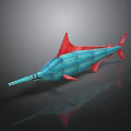 Artistic Blue And Red Fish Sculpture With Textured Body And Shiny Surface
