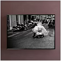 Black and White Bridal Couple Portrait Painting With Scooter Street Scene And Motorcycles