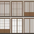 Modern Wooden Sliding Doors With Grid Patterns And Vertical Bars For Interior Partition 3d model