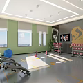 Bright Modern Fitness Studio With Colorful Seating Exercise Balls And Large Windows