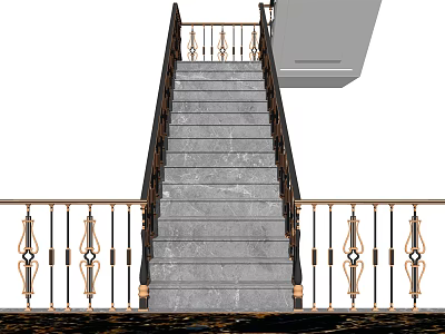 Elegant Staircase Design with Gray Marble Steps and Golden Ornate Railings 3d model