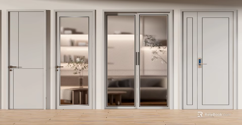 Modern Home Interior With Double Glass Sliding Door And Living Space 3d model 