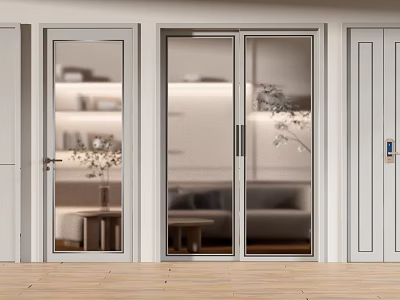 Modern Home Interior With Double Glass Sliding Door And Living Space 3d model