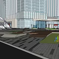 Modern Urban Landscape With Tall Glass Buildings Streets And Pedestrian Plaza