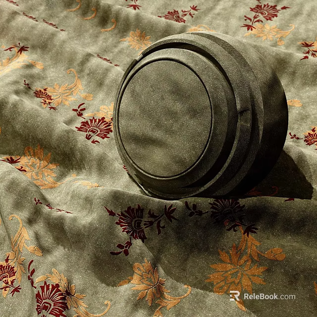 Fabric With Floral Patterns And A Round Container Placed On It 3d model