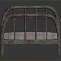 Vintage Metal Single Bed With Curved Rails And Plaid Mattress On Dark Background