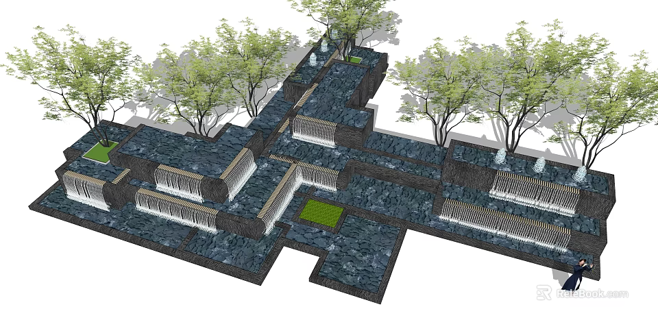 Garden Ornamental Design Featuring Stone Pathways Trees And Geometric Decorative Layout 3d model