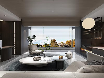 Modern Living Room Interior With Sofa Round Coffee Table Armchair And Scenic Windows 3d model