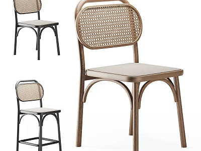 Stylish Dining Chairs With Rattan Backrest And Metal Frame Cushioned Seat Various Styles 3d model
