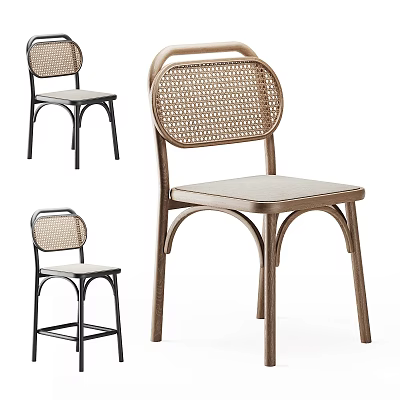 Stylish Dining Chairs With Rattan Backrest And Metal Frame Cushioned Seat Various Styles 3d model