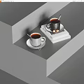 Two Coffee Cups With Spoons On Saucers Beside Stacked Books