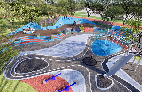 Modern Children's Play Area Step Landscape Special-shaped View Wall Recreation and Fitness Site Children's Play Facilities Slide Trampoline Planting Pool 3d model